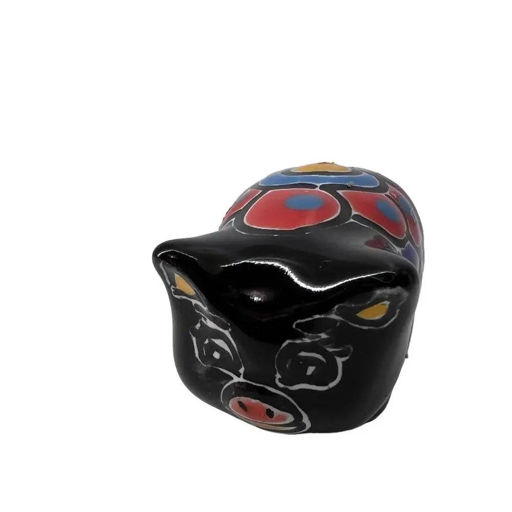 Miniature Black Piggy Colorful Folk Art House Hog